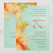 Aqua Oranje Floral Formal Wedding Invitations Kaart (Voorkant / Achterkant)