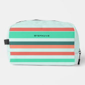 Aqua Oranje gestreepte patroon Modern Toilettasje (Voorkant)