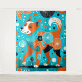 aqua-Oranje hoektand Wandkleed (Voorkant)