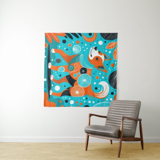 aqua-Oranje hoektand Wandkleed (In Situ (horizontaal))