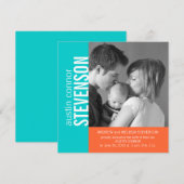 Aqua Oranje Modern Baby Boy Aankondiging (Voorkant / Achterkant)