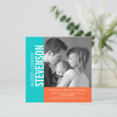 Aqua Oranje Modern Baby Boy Aankondiging (Staand voorkant)