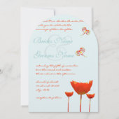 Aqua Oranje papaver Butterflies Wedding Kaart (Voorkant)