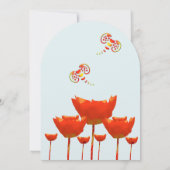 Aqua Oranje papaver Butterflies Wedding Kaart (Achterkant)