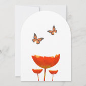 Aqua Oranje papaver Butterflies Wedding Kaart (Achterkant)