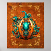 Aqua & Oranje Steampunk Pumpkin Digitale Kunst Poster (Voorkant)