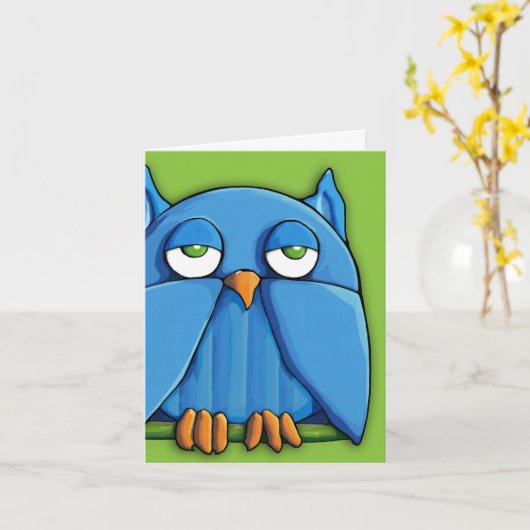 Aqua Owl green Note Kaart (Gele Bloem)