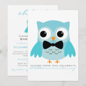 Aqua Owl met de Uitnodiging van het Baby shower va (Voorkant / Achterkant)