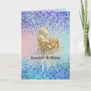 Aqua Paars Glitter Sparkle Gold Unicorn Kaart