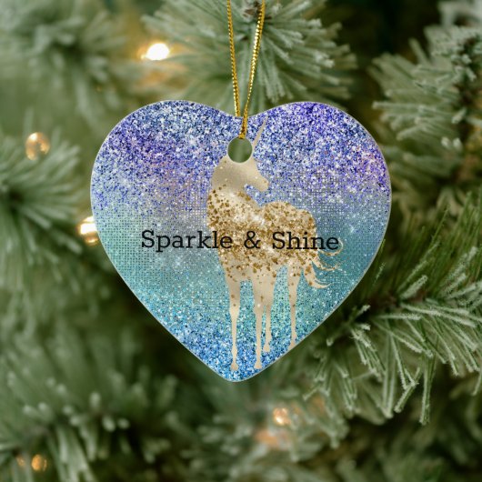 Aqua Paars Glitter Sparkle Gold Unicorn Keramisch Ornament (Boom)