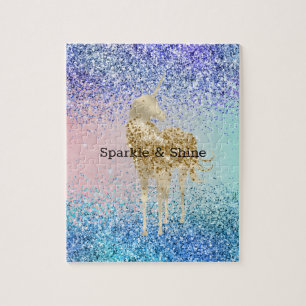 Aqua Paars Glitter Sparkle Gold Unicorn Legpuzzel