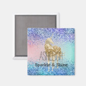 Aqua Paars Glitter Sparkle Gold Unicorn Magneet (Voorkant / Achterkant)