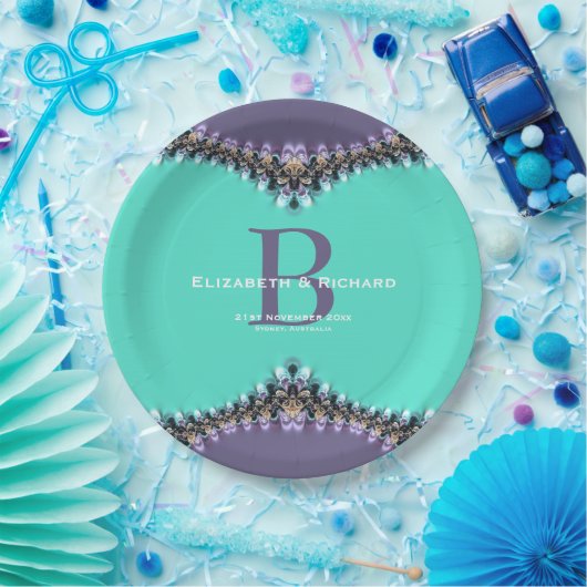 Aqua & Paars Lace Wedding Souvenir Bord (Feest)