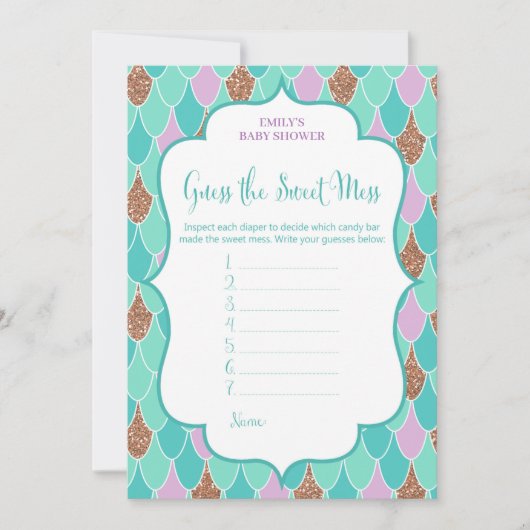 Aqua Paars Mermaid Baby shower Game Invitation Kaart (Voorkant)