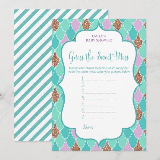 Aqua Paars Mermaid Baby shower Game Invitation Kaart (Voorkant / Achterkant)