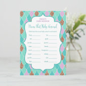 Aqua Paars Mermaid Baby shower Game Invitation Kaart (Staand voorkant)