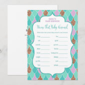 Aqua Paars Mermaid Baby shower Game Invitation Kaart (Voorkant / Achterkant)