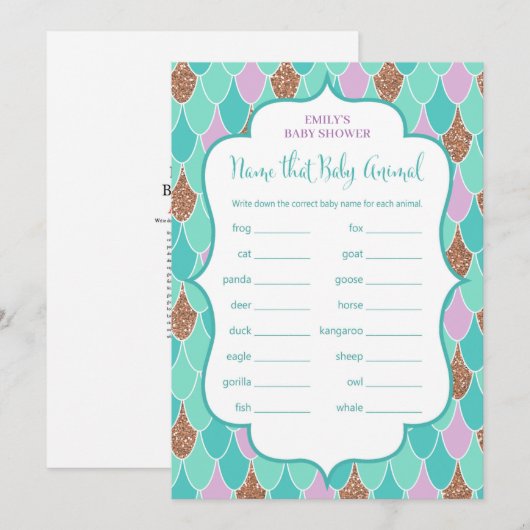 Aqua Paars Mermaid Baby shower Game Invitation Kaart (Voorkant / Achterkant)