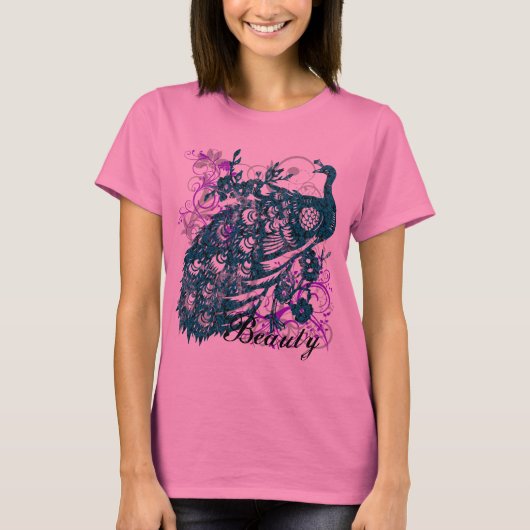 Aqua Paars Peacock, Gepersonaliseerd tekstontwerp T-shirt (Voorkant)