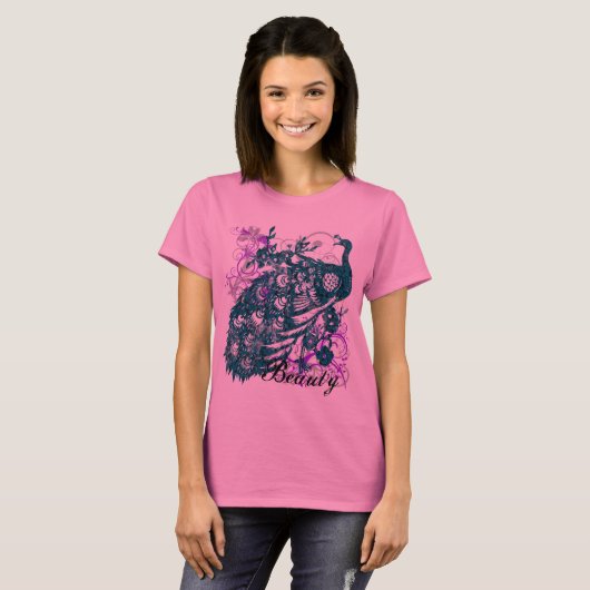 Aqua Paars Peacock, Gepersonaliseerd tekstontwerp T-shirt (Voorkant volledig)