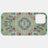 Aqua Paars Pink Floral Faux Lampas Brocade iPhone Hoesje (Achterkant horizontaal)