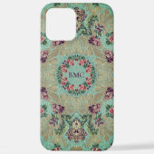 Aqua Paars Pink Floral Faux Lampas Brocade iPhone Hoesje (Achterkant)