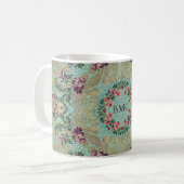 Aqua Paars Pink Floral Faux Lampas Brocade Koffiemok (Voorkant links)
