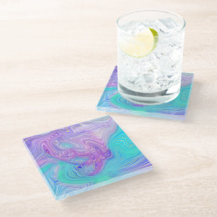 Aqua Paarse Abstract Glazen Onderzetter