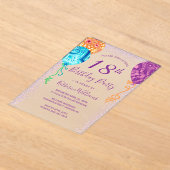 Aqua Paarse ballonnen 18e verjaardagsfeest Acryl Uitnodigingen (Laagn)