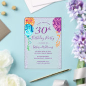 Aqua Paarse ballonnen 30ste verjaardagsfeest Acryl Uitnodigingen (Insitu (Huwelijk))