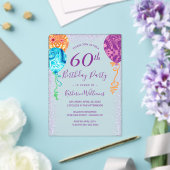 Aqua Paarse ballonnen 60ste verjaardag Acryl Uitnodigingen (Insitu (Huwelijk))