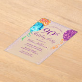 Aqua Paarse ballonnen 90ste verjaardag Acryl Uitnodigingen (Laagn)