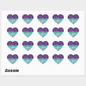 Aqua, Paarse Bloemen, Harten Bruiloft Favor Sticke Hart Sticker (Vel)