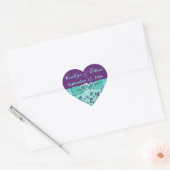 Aqua, Paarse Bloemen, Harten Bruiloft Favor Sticke Hart Sticker (Envelop)