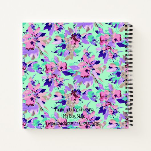 Aqua Paarse Bloemen  Notitieboek (Achterkant)