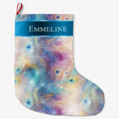 Aqua Paarse Bloemen Pauw Veren Kerst Grote Kerstsok (Voorkant)