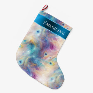 Aqua Paarse Bloemen Pauw Veren Kerst Grote Kerstsok