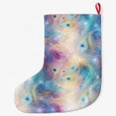 Aqua Paarse Bloemen Pauw Veren Kerst Grote Kerstsok (Achterkant)