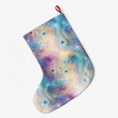 Aqua Paarse Bloemen Pauw Veren Kerst Grote Kerstsok (Achterkant (Hangend))