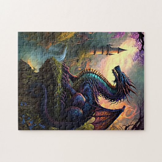 Aqua Paarse Dragon bij River Legpuzzel (Horizontaal)