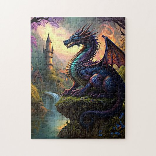 Aqua Paarse Dragon bij River Legpuzzel (Verticaal)