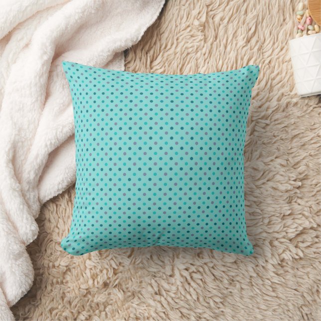 Aqua, Paarse en Blauwgroen Polka Dot Design Kussen (Deken)