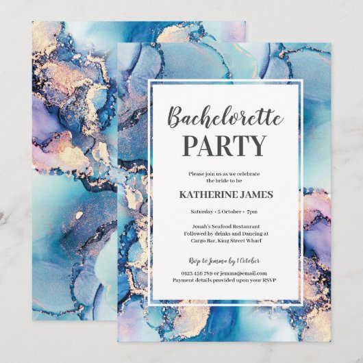 Aqua Paarse Gouden Bachelorette Uitnodiging (Voorkant / Achterkant)