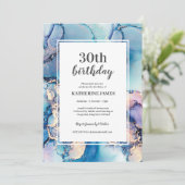 Aqua Paarse Gouden Verjaardagsfeestuitnodiging Kaart (Staand voorkant)