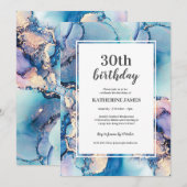 Aqua Paarse Gouden Verjaardagsfeestuitnodiging Kaart (Voorkant / Achterkant)