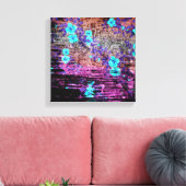 Aqua Paarse Grijs Bloemen Grunge Canvas Afdruk (Insitu (Woonkamer))