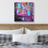 Aqua Paarse Grijs Bloemen Grunge Canvas Afdruk (Insitu (Slaapkamer))