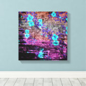 Aqua Paarse Grijs Bloemen Grunge Canvas Afdruk (Insitu (Houten vloer))