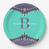 Aqua & Paarse Kant Bruilofts Souvenir Bord (Voorkant)
