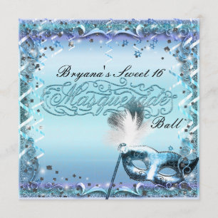 Aqua & Paarse Masquerade Mask Birthday Party Kaart